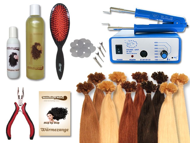 Komplett-Set - 160 Strähnen - Wärmezange - glatt - 60 cm - Haarverlängerung