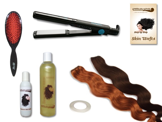 Komplett-Set - 2 Skin Wefts - gewellt - 60 cm - Haarverlängerung