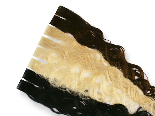 10 indische Tape Extensions á 4 cm, gewellt, 25 g, 60 cm - Haarverlängerung