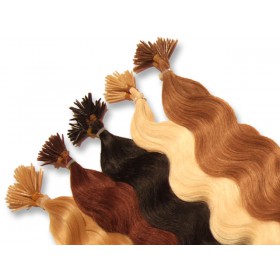 20 indische Echthaarsträhnen, I-Tip, gewellt, 60 cm - Haarverlängerung