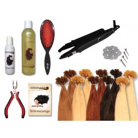 Starter-Set - 120 Strähnen - Wärmezange - glatt - 60 cm - Haarverlängerung